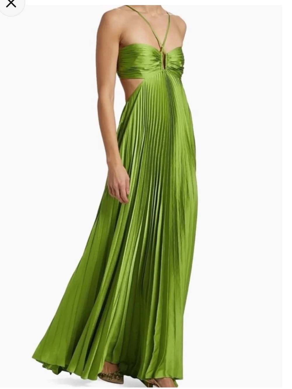 A.L.C. Strapless Pleated Maxi Dress in Lime Green